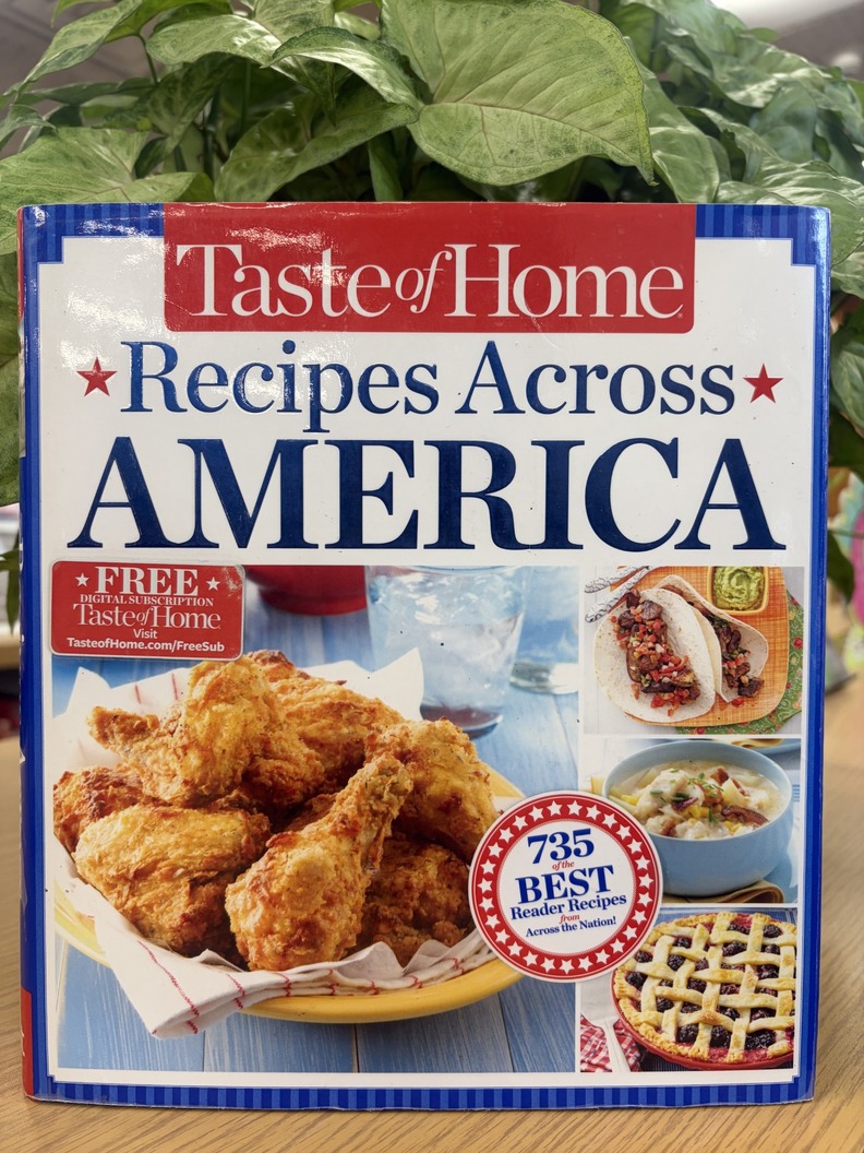 Book cover with pictures of typical American style food